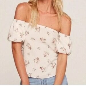 Reformation Pamplemousse Floral Off-The-Shoulder Puff Sleeve Cream Size Large